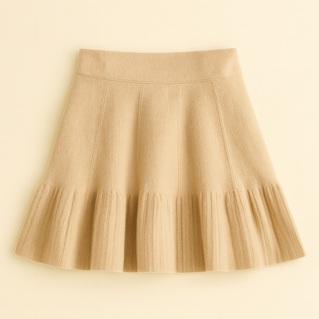 Mini jupe en maille femme, coupe trapèze taille haute avec détails volantés, élégance quotidienne | Maison Préppy