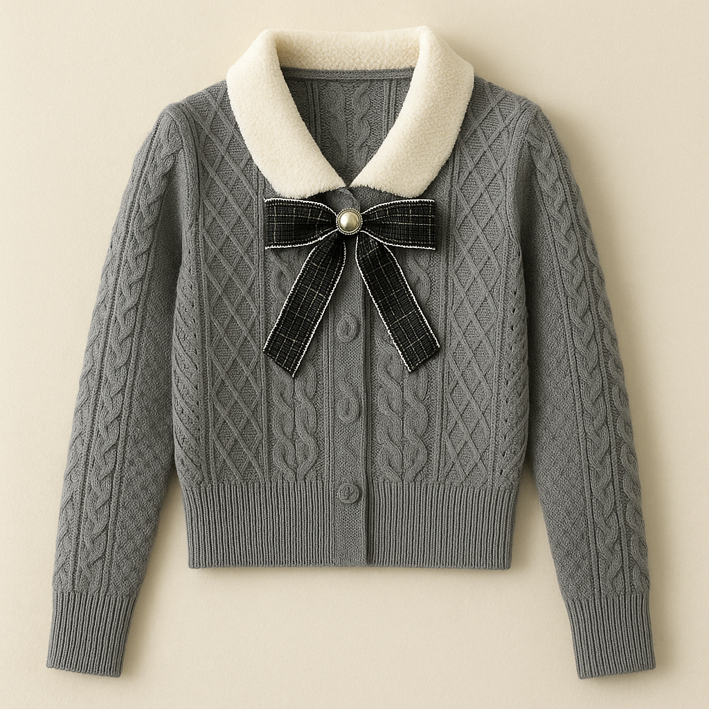 Pull femme col Claudine avec nœud coupe ajustée style vintage chic automne hiver | Maison Préppy