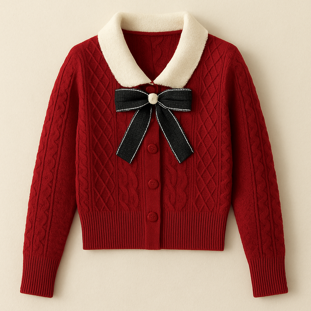 Pull femme col Claudine avec nœud coupe ajustée style vintage chic automne hiver | Maison Préppy