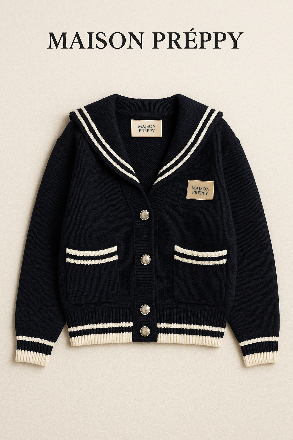 Cardigan femme col marin boutonné en maille coupe loose style preppy automne hiver | Maison Préppy