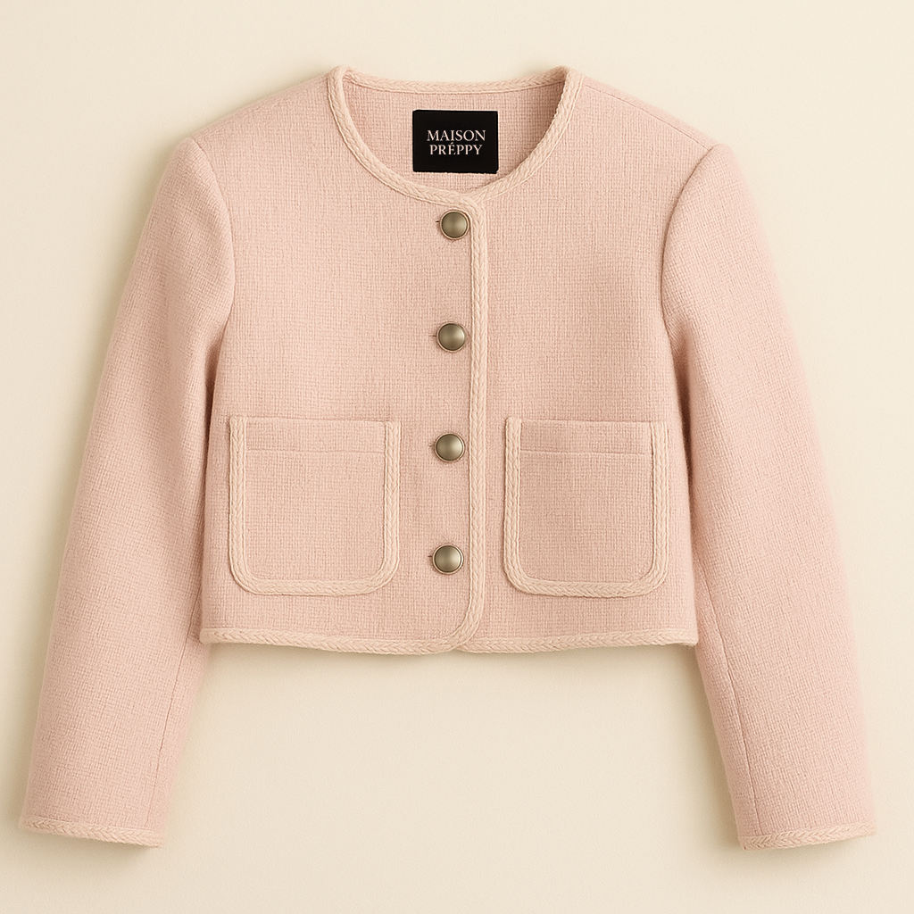 Veste courte femme boutonnée col rond avec poches style élégant automne hiver | Maison Préppy