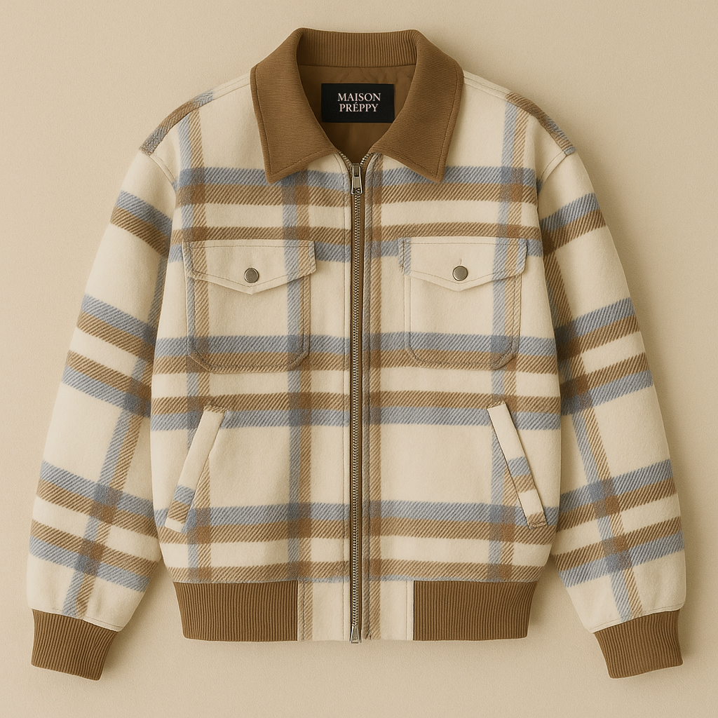 Veste femme zippée à carreaux col chemise style vintage automne hiver | Maison Préppy