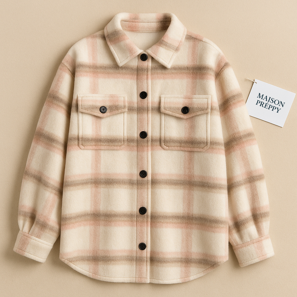 Manteau femme à rayures col chemise coupe loose boutonné automne hiver | Maison Préppy