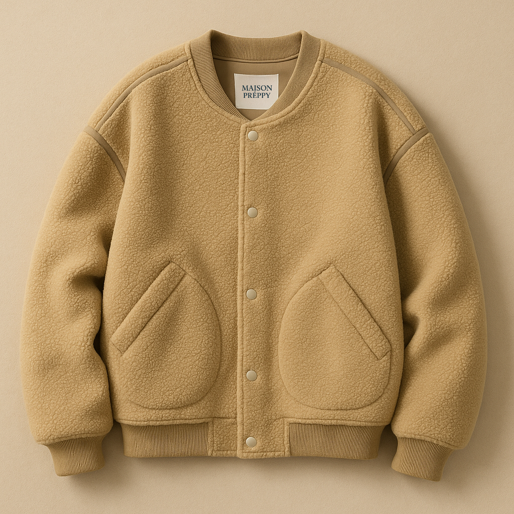 Veste femme col baseball unie coupe loose boutonnée style épais hiver | Maison Préppy