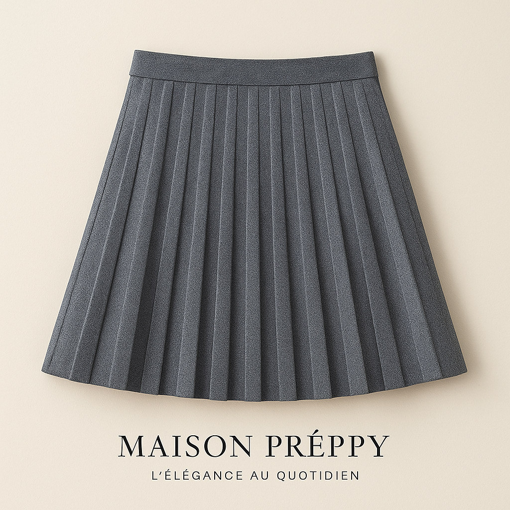 Jupe mini femme taille haute en maille unie coupe A élastique automne hiver | Maison Préppy