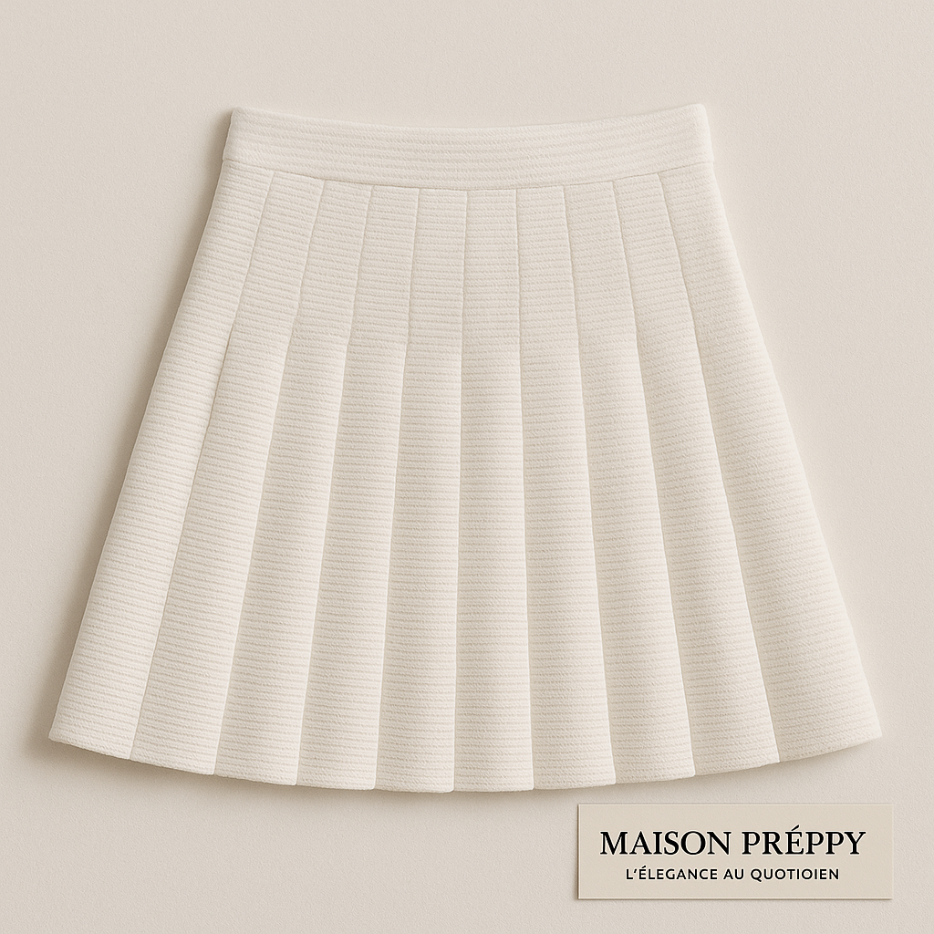 Jupe mini femme taille haute en maille unie coupe A élastique automne hiver | Maison Préppy