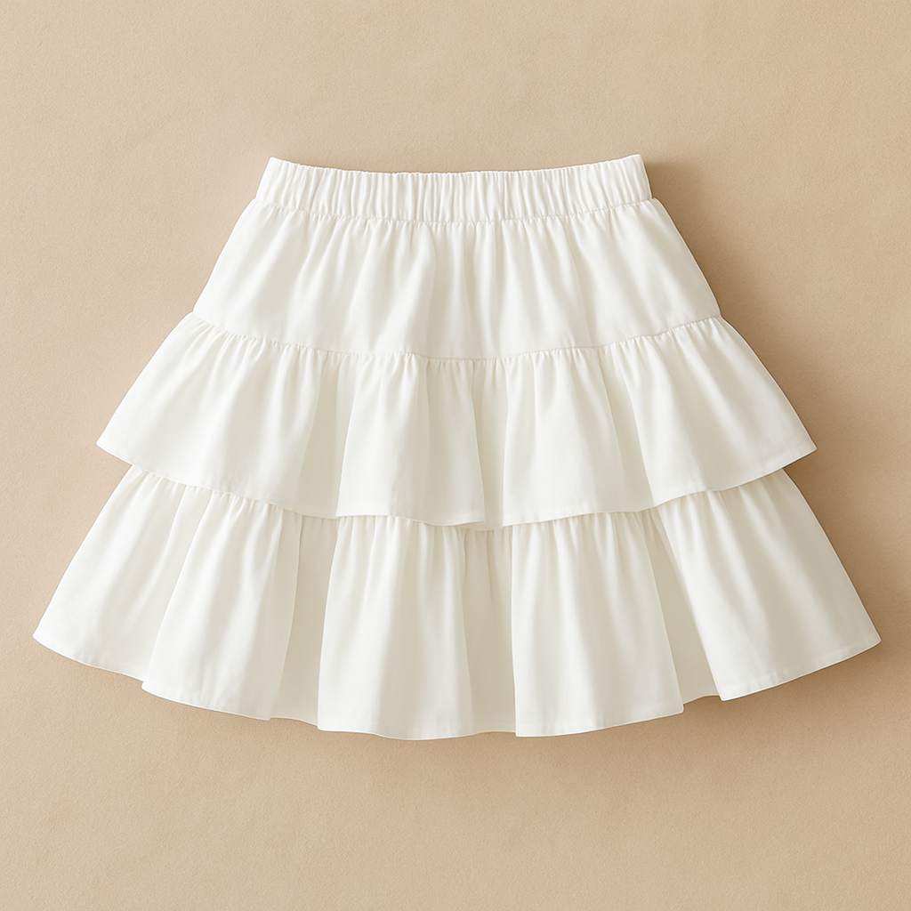 Jupe mini femme taille haute à volants unie coupe évasée estivale | Maison Préppy