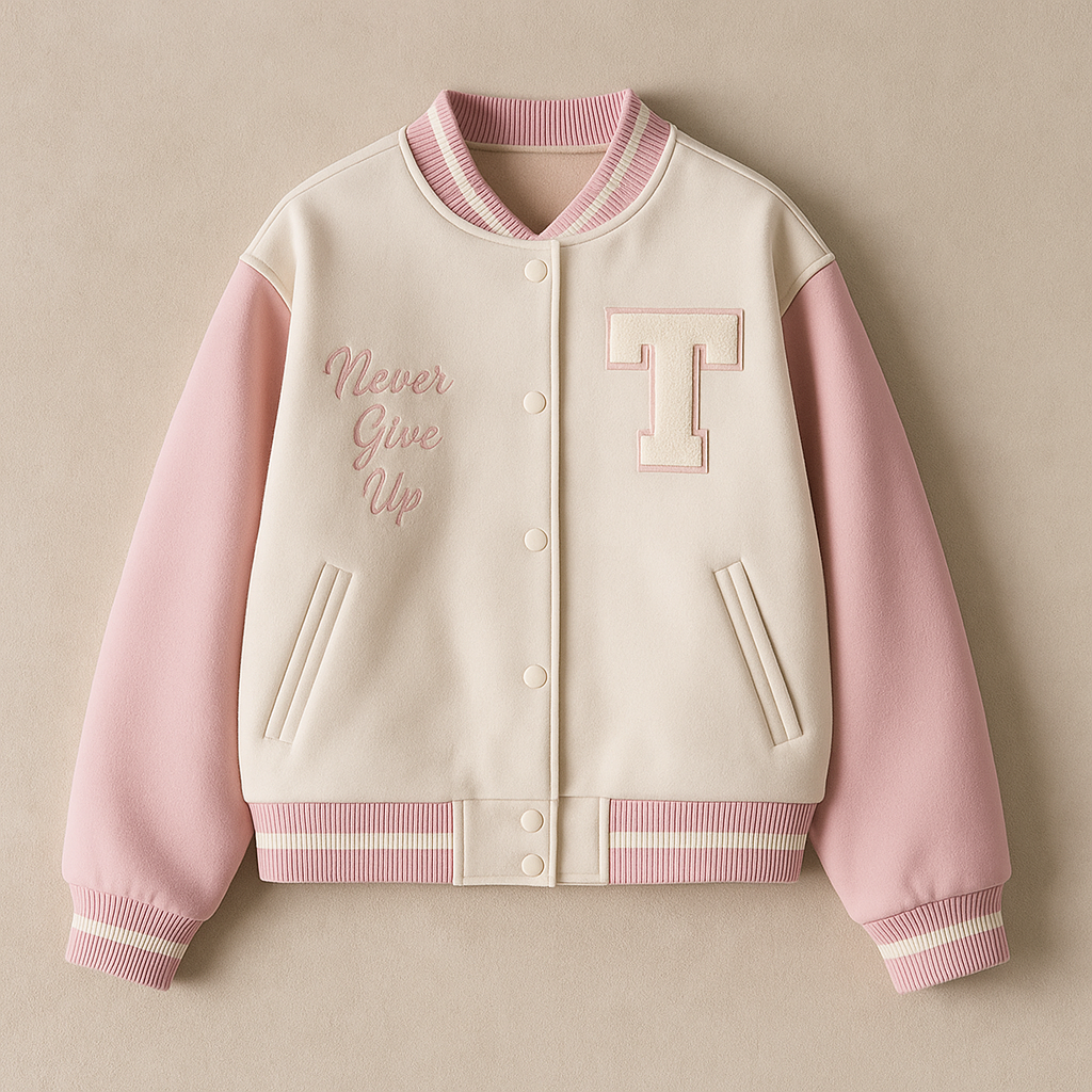 Veste bomber oversize femme rose style college chic zippée automne | Maison Préppy
