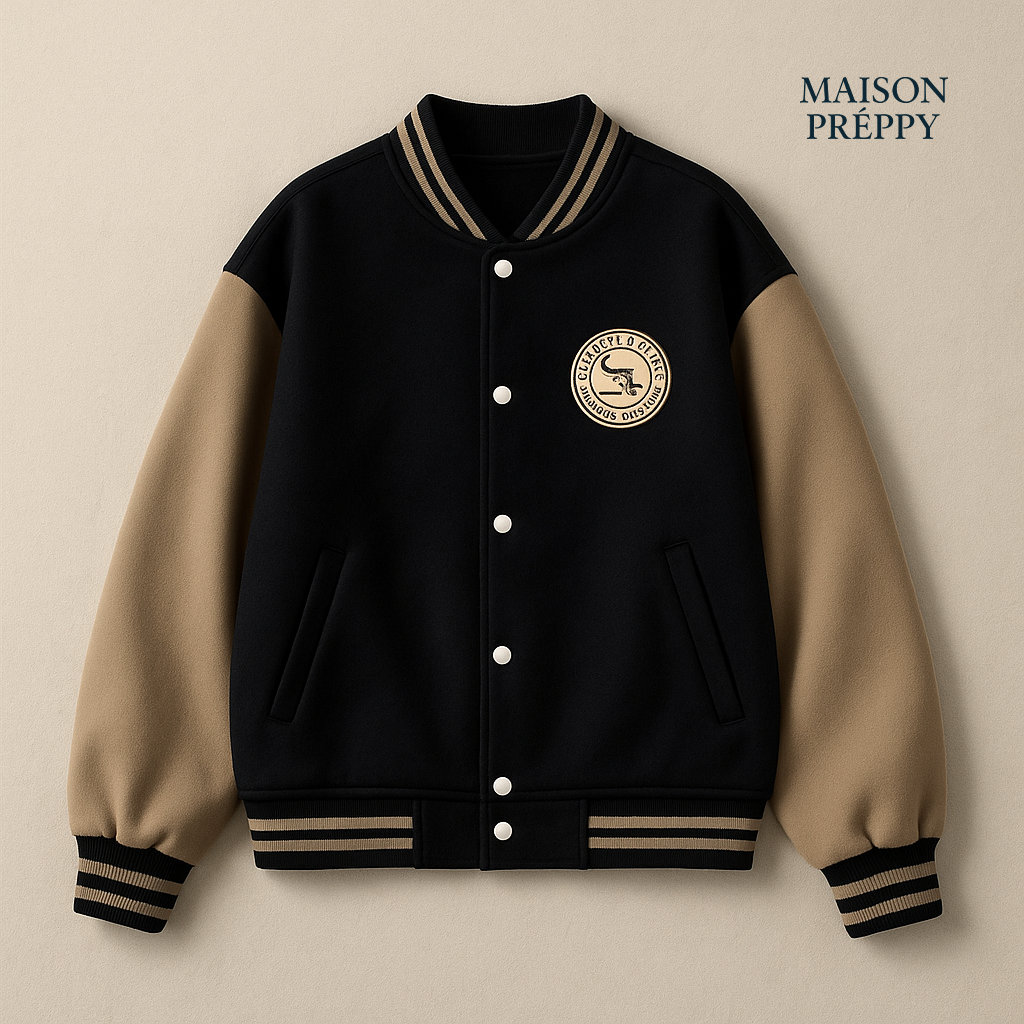 Veste baseball femme brodée coupe loose style rétro chic printemps automne | Maison Préppy