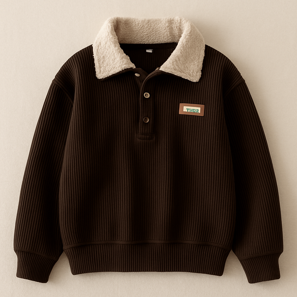 Sweat oversize femme en velours côtelé marron col polo style vintage hiver | Maison Préppy