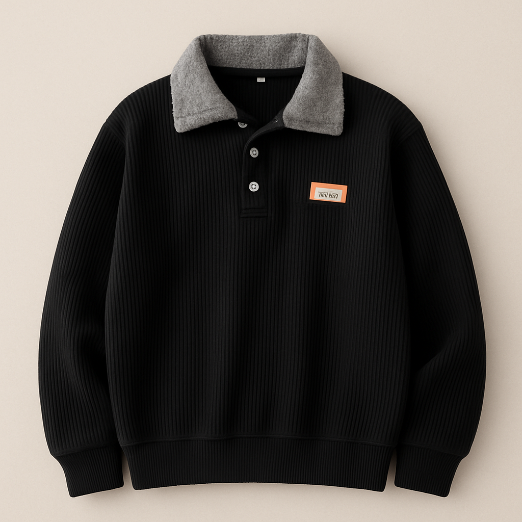 Sweat oversize femme en velours côtelé marron col polo style vintage hiver | Maison Préppy