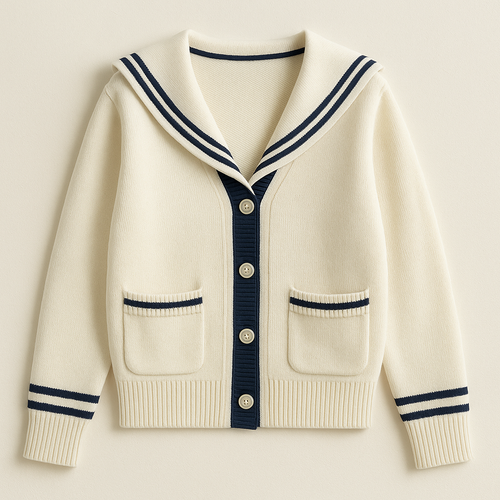 Cardigan femme col marin boutonné en maille coupe loose style preppy automne hiver | Maison Préppy