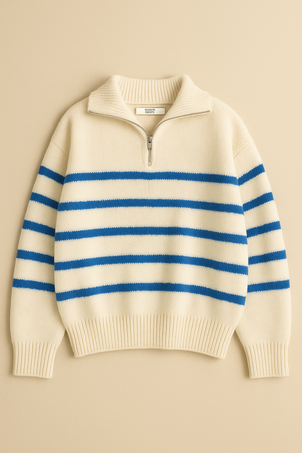 Pull rayé femme col polo zippé coupe loose style preppy automne hiver | Maison Préppy