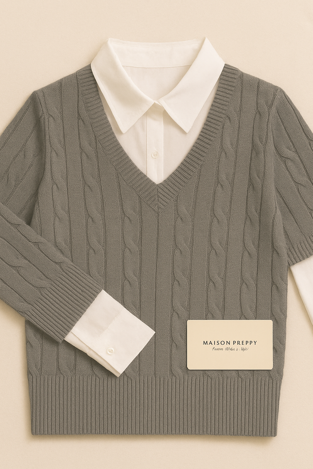 Pull femme effet deux-en-un col polo boutonné manches longues coupe loose mi-saison | Maison Préppy