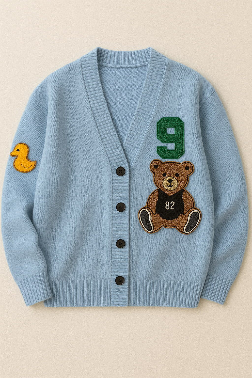 Cardigan femme brodé motif ourson en maille coupe ample style preppy automne hiver | Maison Préppy