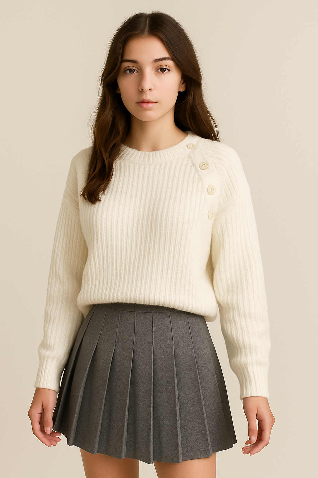 Jupe plissée courte taille haute femme, maille douce unie, parfaite pour l’automne et l’hiver | Maison Préppy