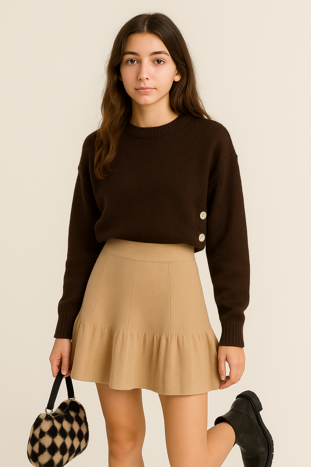 Mini jupe en maille femme, coupe trapèze taille haute avec détails volantés, élégance quotidienne | Maison Préppy