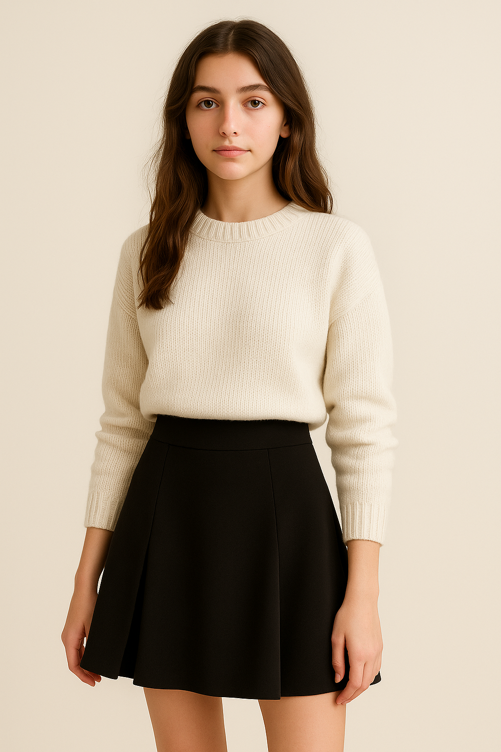 Jupe courte femme taille haute plissée coupe trapèze unie printemps été | Maison Préppy