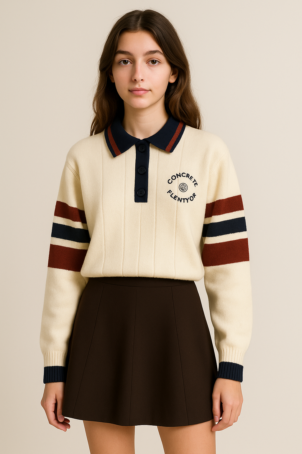 Pull femme col polo rayé brodé maille chic style preppy automne hiver | Maison Préppy