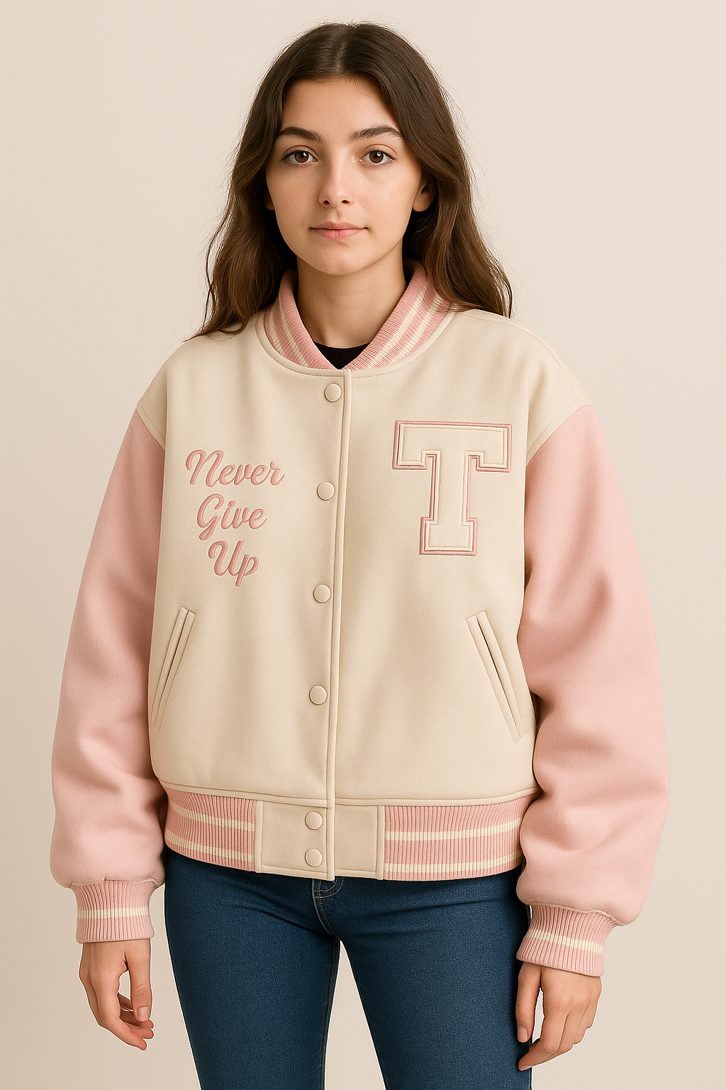 Veste bomber oversize femme rose style college chic zippée automne | Maison Préppy