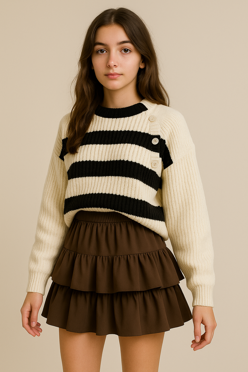 Jupe mini femme taille haute à volants unie coupe évasée estivale | Maison Préppy