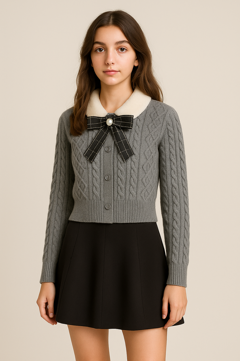 Pull femme col Claudine avec nœud coupe ajustée style vintage chic automne hiver | Maison Préppy