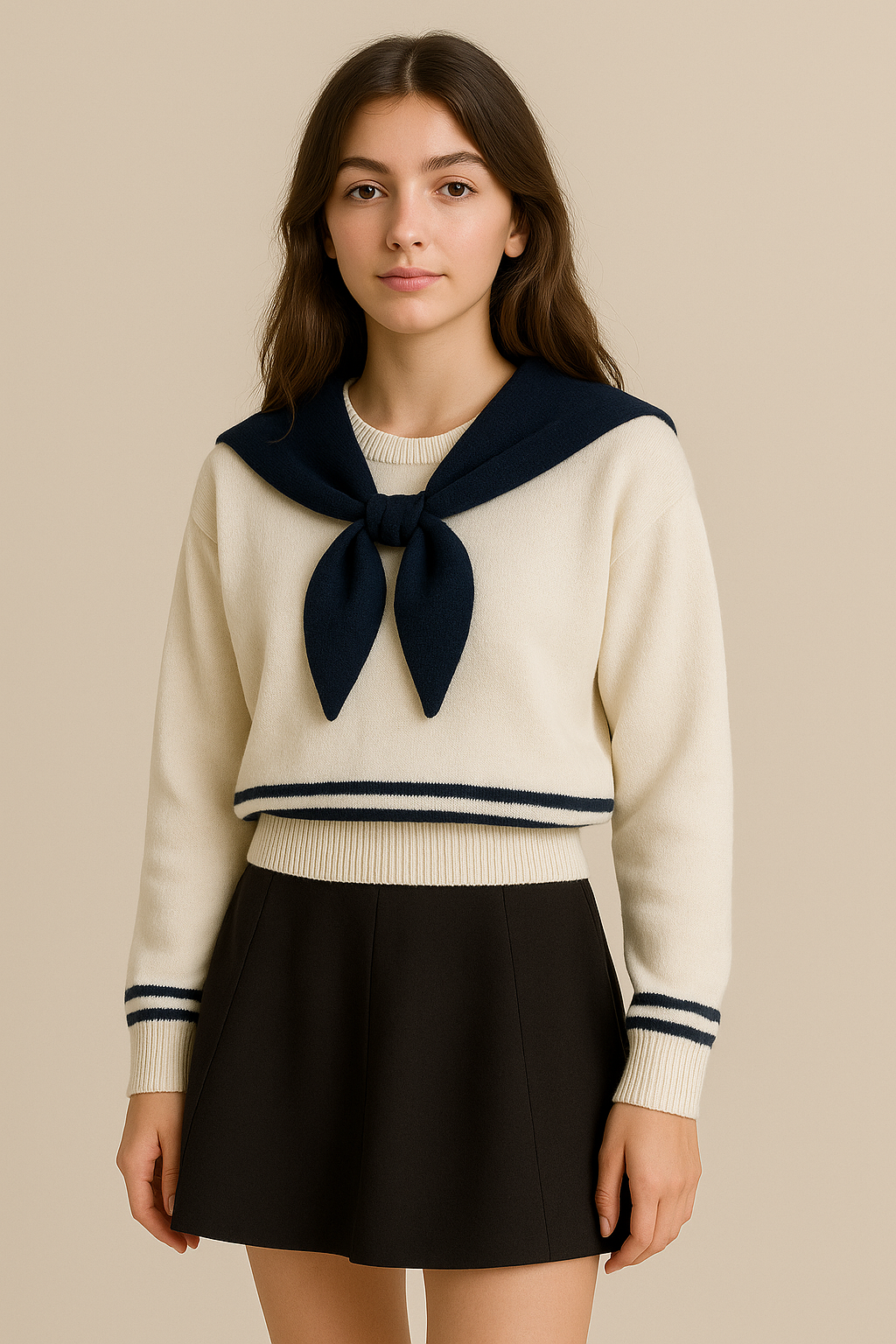 Pull femme manches longues col châle couleurs contrastées coupe ample automne hiver | Maison Préppy