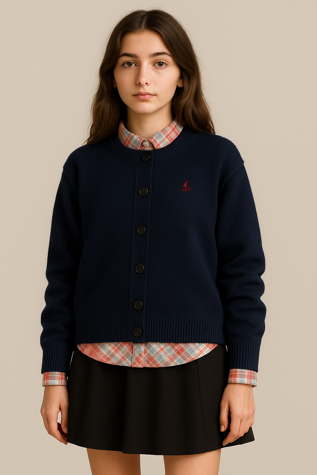 Pull femme à carreaux effet deux-en-un brodé coupe ample style vintage automne hiver | Maison Préppy