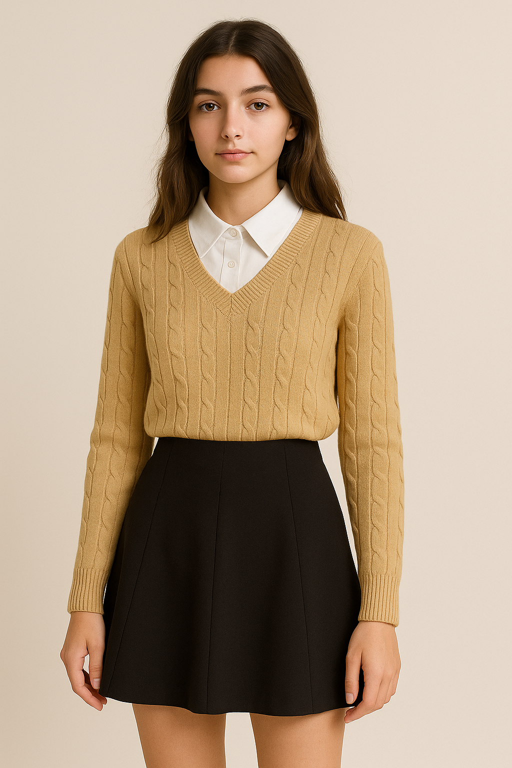Pull femme effet deux-en-un col polo boutonné manches longues coupe loose mi-saison | Maison Préppy
